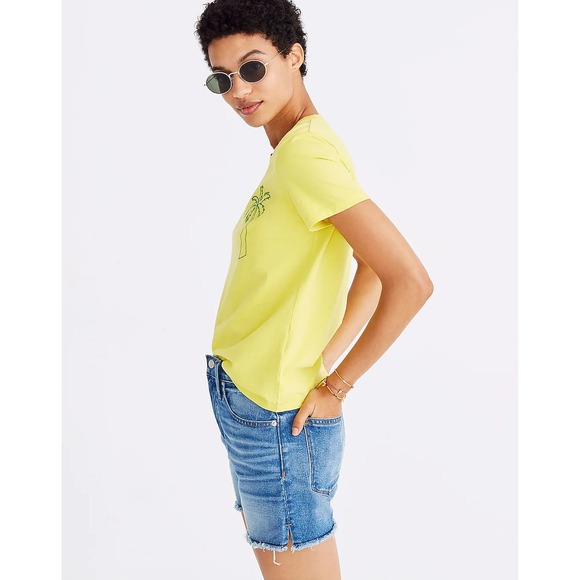 Madewell — Embroidered Palm Tree Radio Boxy Tee Yellow Green T-shirt — Small NEW - Picture 2 of 7